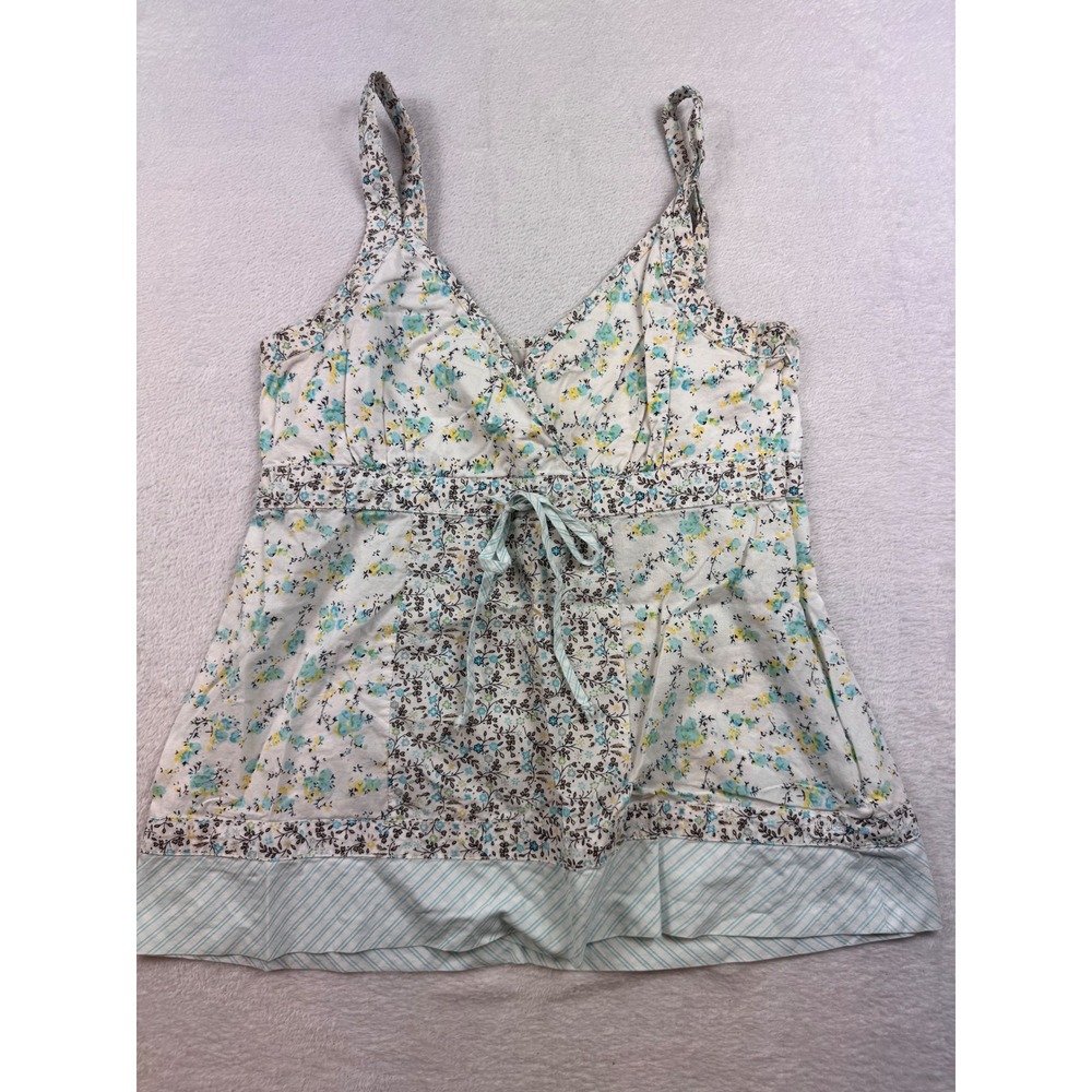 s.Oliver Floral Babydoll Camisole Top Blue Yellow Cotton V-Neck Sleeveless